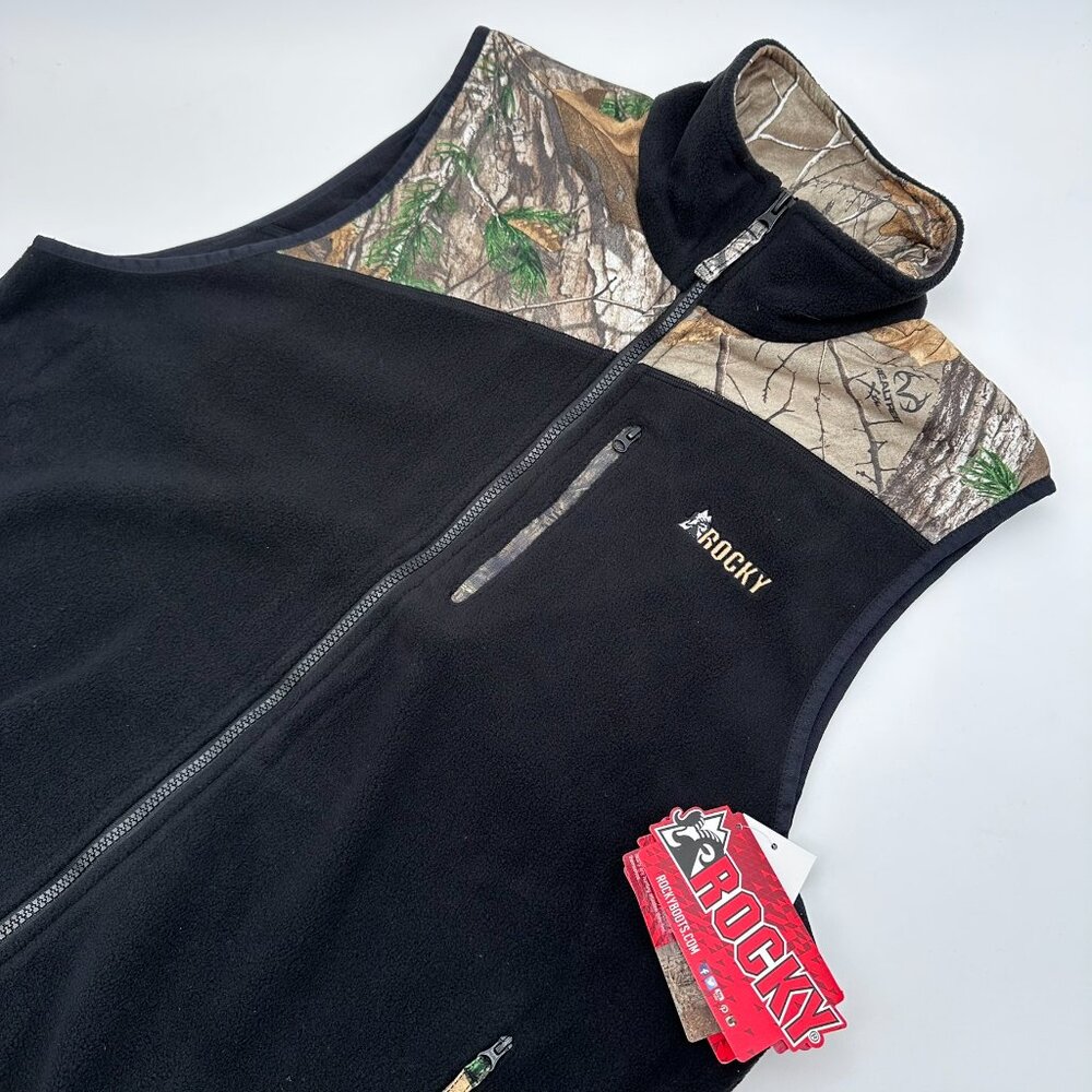 Rocky Men's Full Zip  Realtree‎ Xtra® Camo Fleece Vest, Size Large, Black/Camo